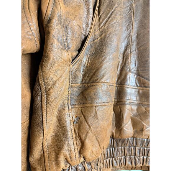 Vintage Berman’s Leather Experts Bomber Jacket Distressed Brown – Size Small - Picture 9 of 10